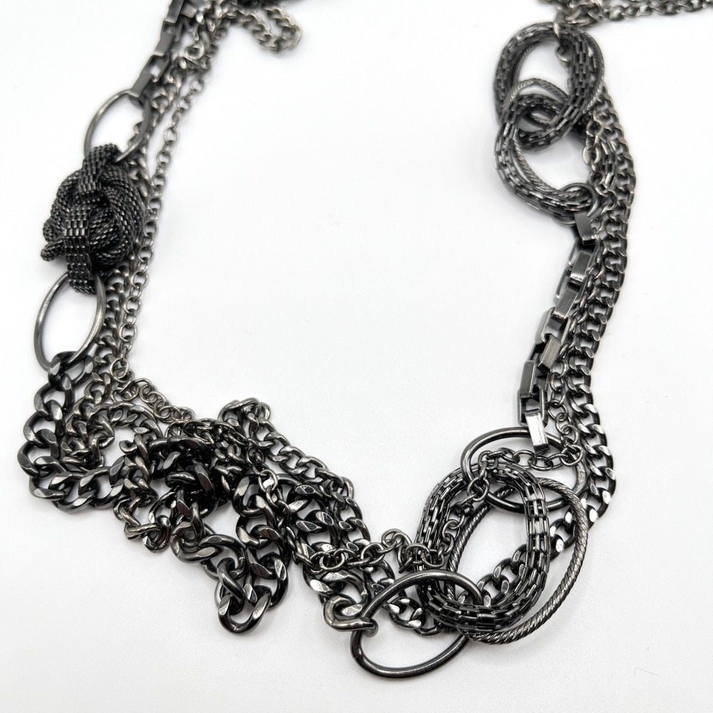Premier Designs Gunmetal Multilayer Chain Necklace with Intricate Oval Links 36" - Picture 7 of 14